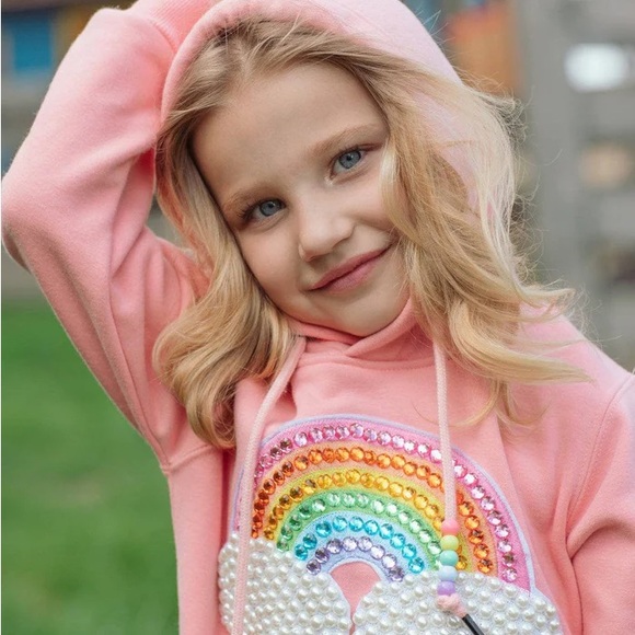 Lola And The Boys Other - Lola and the boys Pink Hoodie with Rainbow and Cloud Design